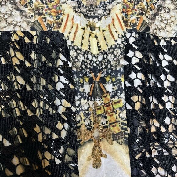 Caizih Juang Roman City Black Sequin Houndstooth Lace Jewel Print Dress 13 - Picture 6 of 12